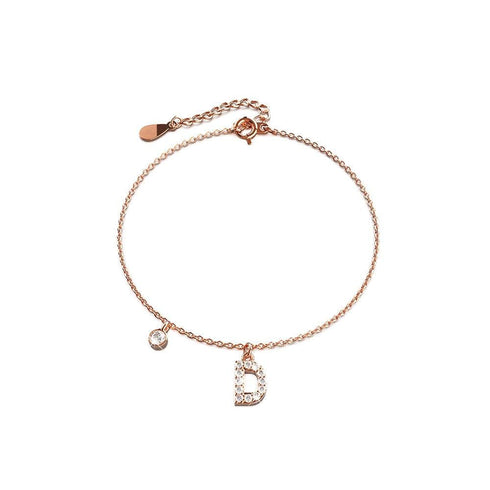Solid 925 Sterling Silver Initial Crystal Personalised Alphabet Letter Bracelet Rose Gold Filled